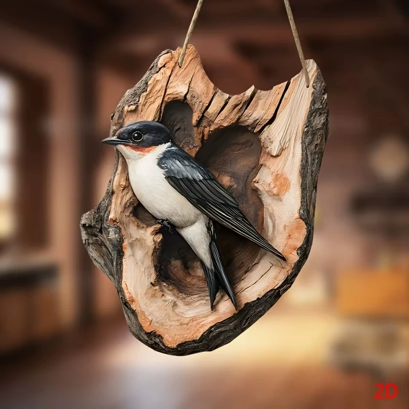 Swallow Bird Rustic Tree Root Hanging Plaque 2D Flat Print Farmhouse Wall Decor Nature Bird Lover Home Garden Door Sign Gift