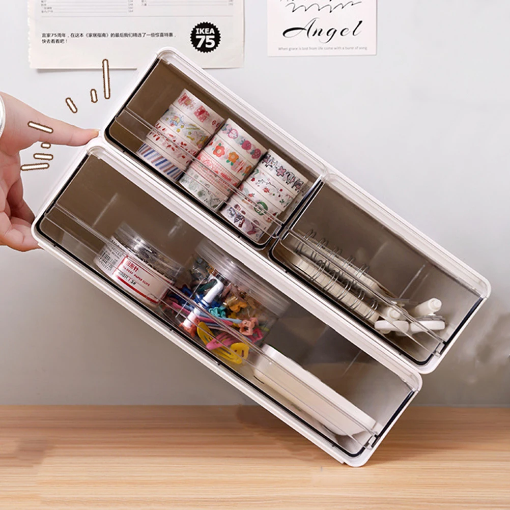 

2pcs Desktop ganizer 1 Drawer 2 Drawers White Color Plastic Desk Storage Box Office Stationery Tidy Container
