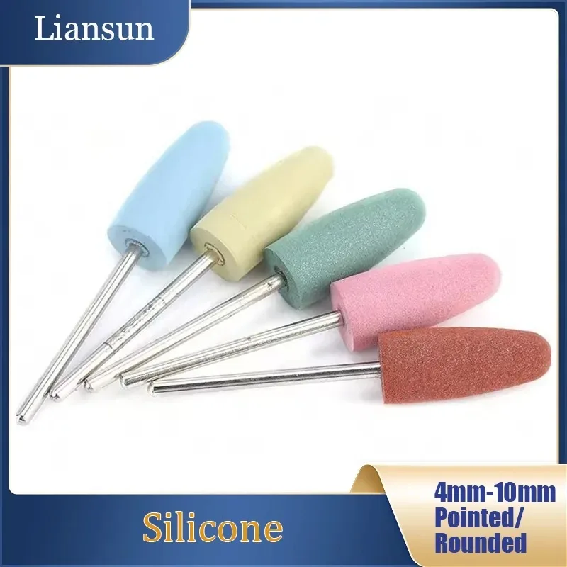 

5pcs Silicone Grinding Head 4mm-10mm Dental Silicone Polisher 2.35mm Handle Diameter Suitable For Dental/Diamond/Nail Polishing