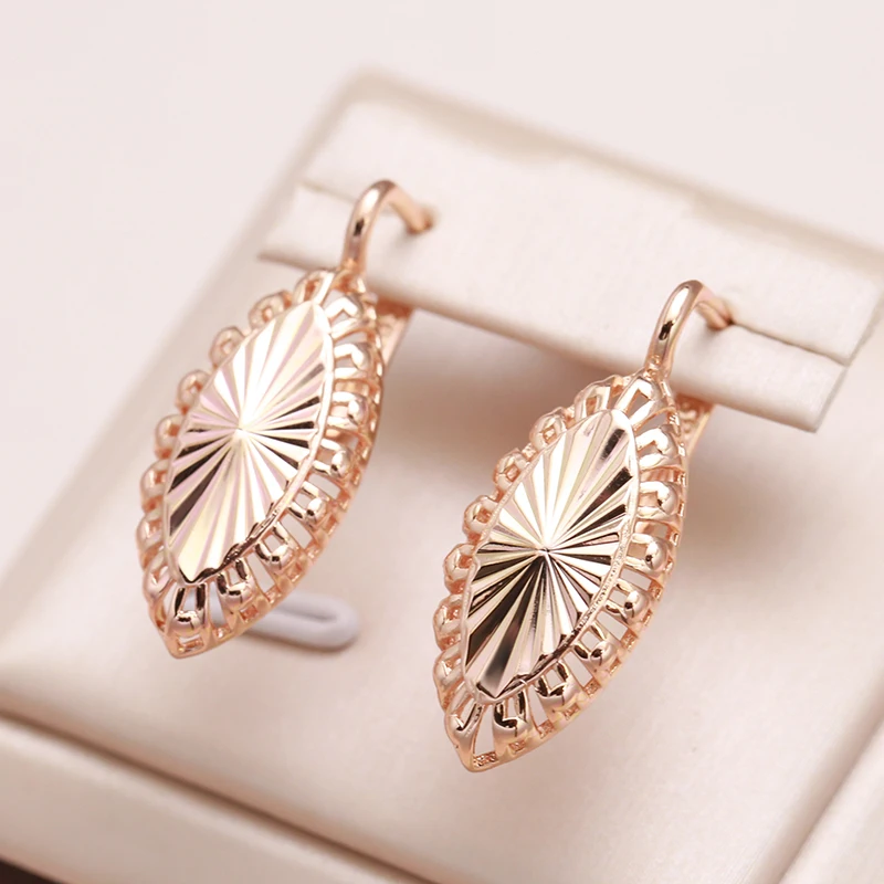 Kinel New Fashion Glossy Earring for Women Unusual Creative Hollow Rhombus 585 Rose Gold Color Ethnic Bride Vintage Jewelry