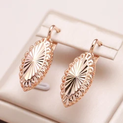 Kinel New Fashion Glossy Earring for Women Unusual Creative Hollow Rhombus 585 Rose Gold Color Ethnic Bride Vintage Jewelry