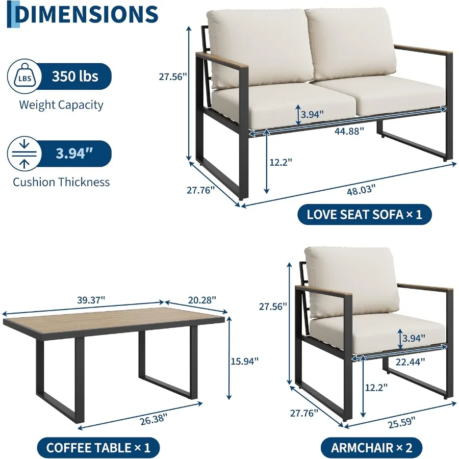 4-Piece Patio Furniture Set for Outdoor Use, Polywood Material, Gray Finish, Weather-Resistant and Low-Maintenance