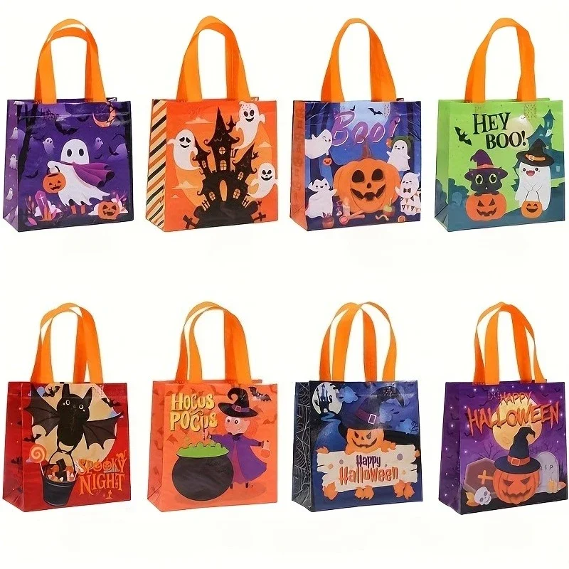 Spacious Halloween Gift Bags, Featuring Ghosts, Pumpkins,Bats,Witch Hats,Perfect For Stuffing Candy During Halloween Treat Hunts