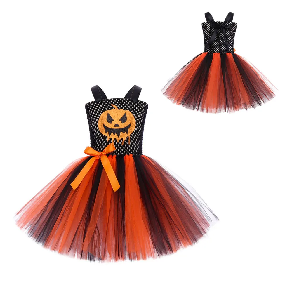 Tutu-Kleid für kleine Mädchen mit Halloween-Motiv, Patchwork-Tüllrock, Kürbisgesicht-Aufdruck für Karneval, Geburtstag, Kostüm-Outfit – Detail 4