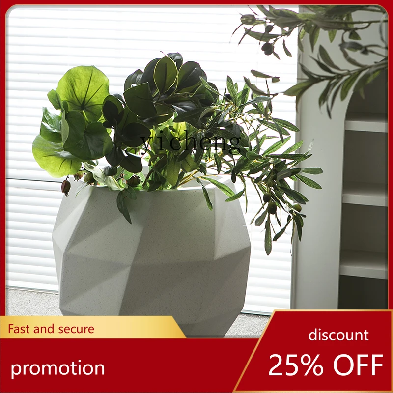 

ZML premium sense landing magnesium mud flower pot rubber tree paradise bird lily bamboo large green plant pot