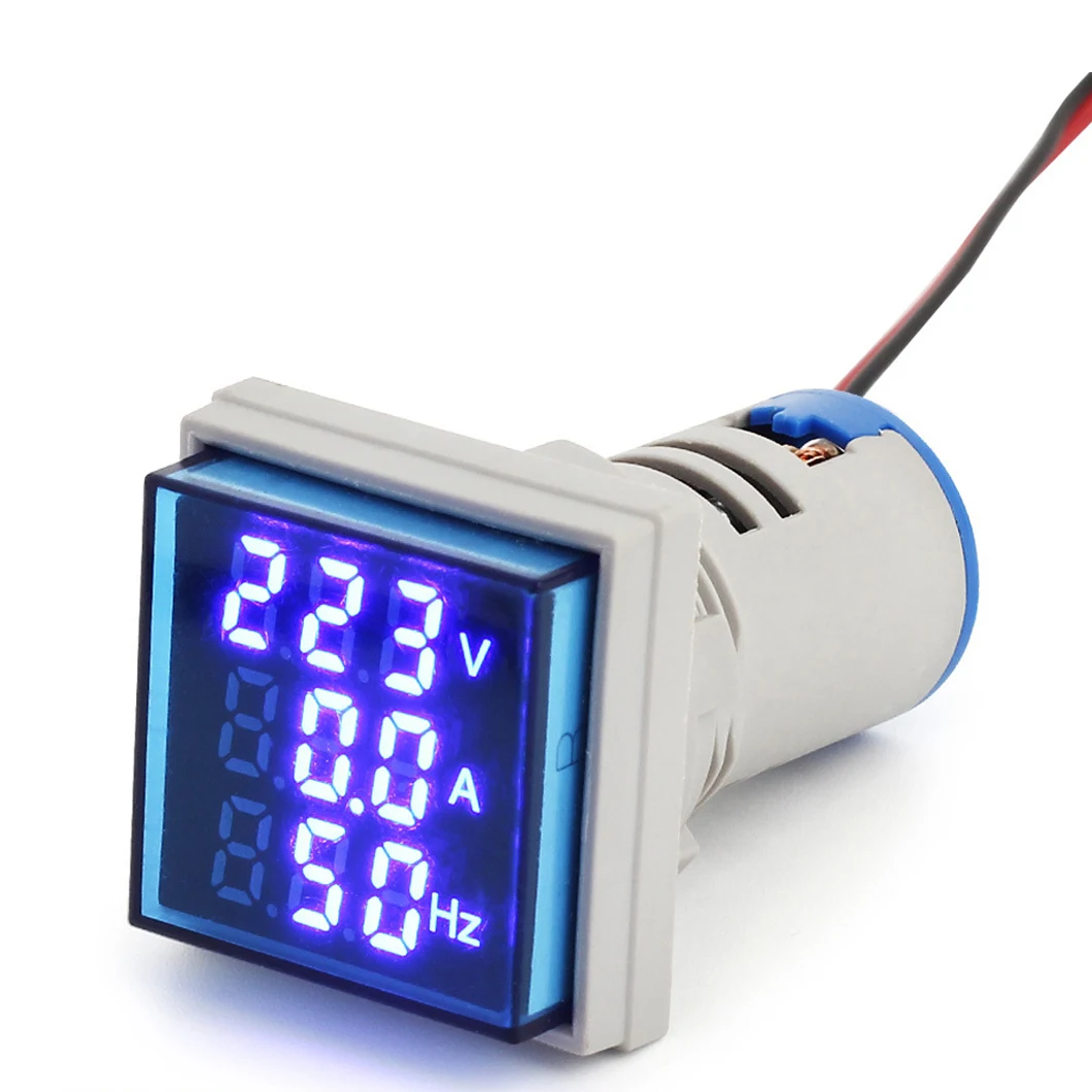 ABILKEEN Square Head LED Digital Display Signal Indicator Light Voltmeter+Ammeter+ Hz Meter Multifunctional Meter