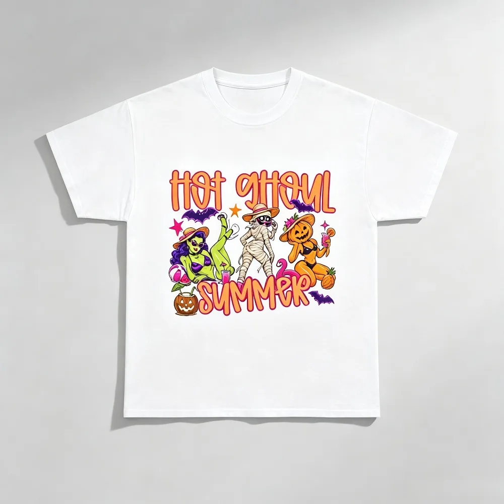 Vintage  Hot Ghoul Summer Fashion Comfortable T-Shirt Halloween Mummies, Witch Cat, Pumpkin Costume Halloween Party Clothes