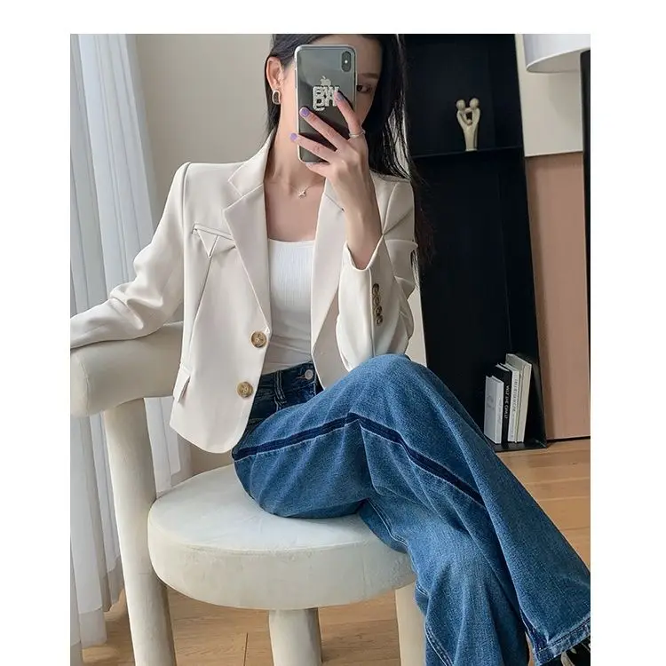 Short Suit Jacket For Women\'s Spring And Autumn 2024 New Beige Casual Fashion Lapel Jacket