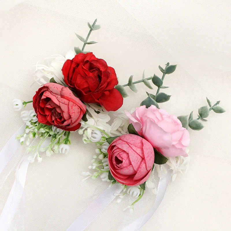 Artificial Rose,  Festival, Korean Wedding Supplies Bridal Sister Wrist Flower Simulation Rose Hand Bouquet Ribbon Wrist Flower