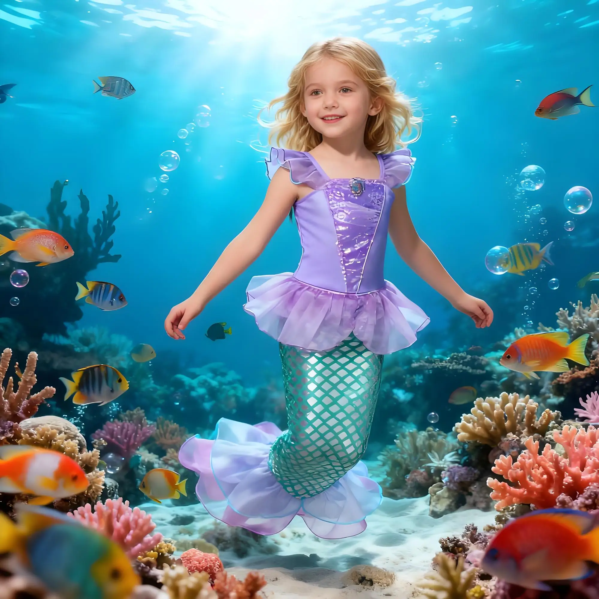 Summer Mermaid Birthday Party Dress Girl Cute Costume Carnival Anime Cosplay Outfits 2-10 Yrs Kids Fantasy Disguise Prom Gown view 3