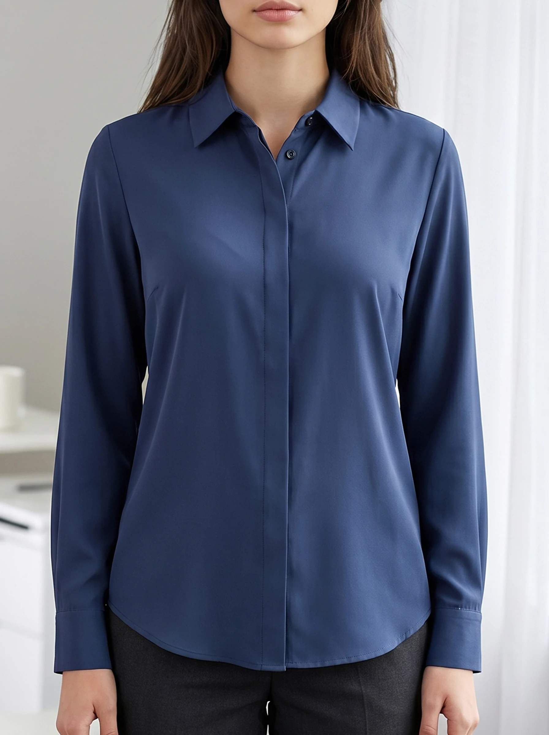 

Rosa fera Women Long Sleeve Button Front Shirt Turn Down Collar Office Casual Blouse Standard Fit Top