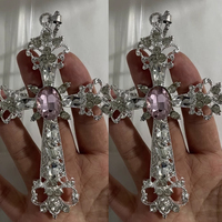 Gothic Big Zircon Cross Necklace Unisex Y2K Irregular Goth Large Cross Pendant Necklaces for Men Women Couple Necklace Jewelry