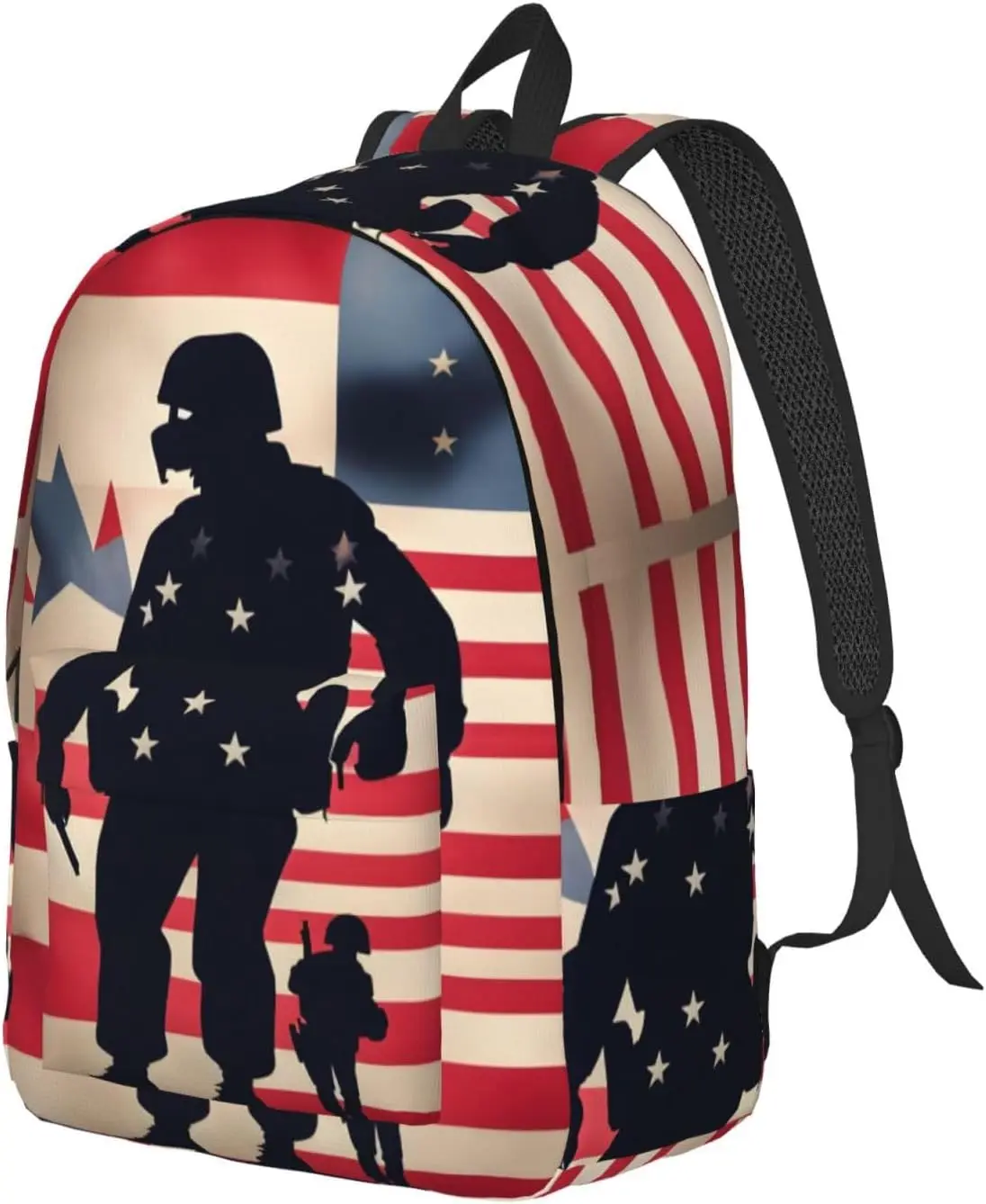 Us Military Soldiers Patriotic Memorial Day Print Stylish Canvas Backpack,Travel Backpack With Pockets,For Hiking And Daily Use