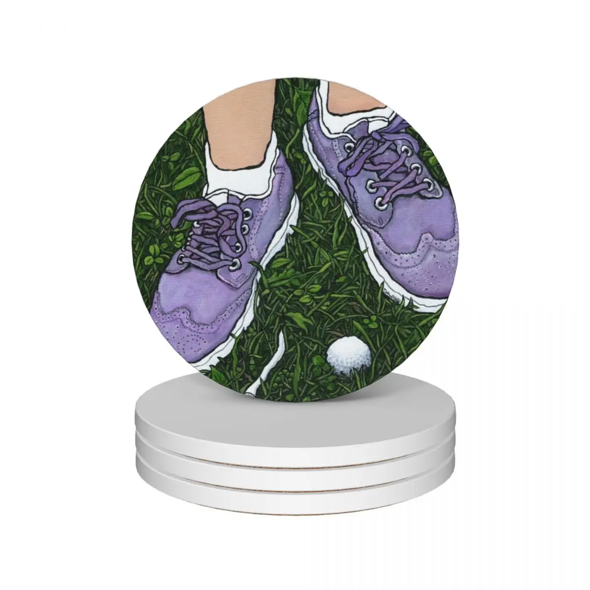 Golf Shoes~Painting by Dawn Langstroth ?2020 Ceramic Coasters (Set of 4) tea cup holders bulk eat table Coasters