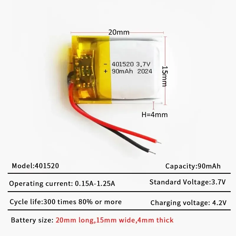 401520 3.7V 041520 401519 401420 90mAh Lithium Polymer Battery for Bluetooth Headset Wireless Mouse Handheld Mini Fan Battery