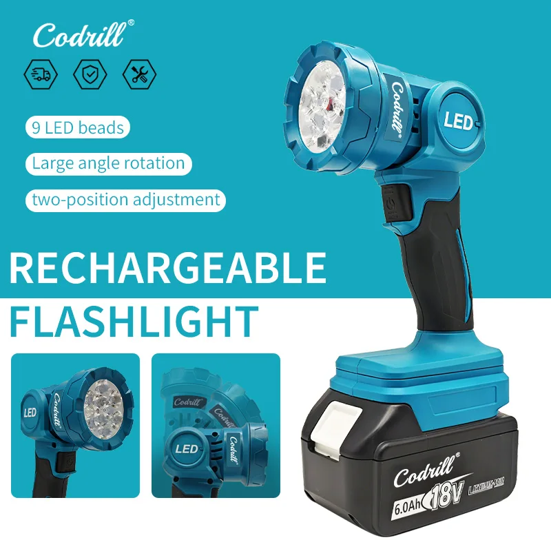 

Электрический светодиодный рабочий фонарь портативный 90 ° Складной яркий прожектор 18 В перезаряжаемая многофункциональная лампа для кемпинга для батареи Makita PIN