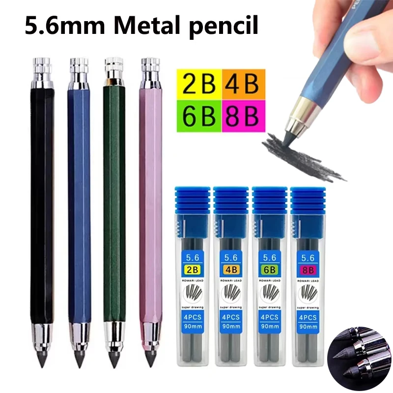 5.6mm Metal Mechanical Pen 2B/4B/6B/8B Pencil Refill Art Painting Drawing Writing Tool School Stationery Sketch Automatic Pencil