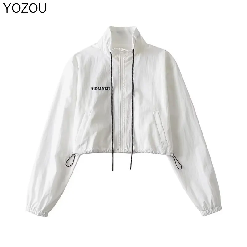 YOZOU Autumn Black White Gray Gorpcore Outdoor Y2k Zip Up Cropped Jacket Windbreaker Women Tops Streetwear Harajuku Girl Female