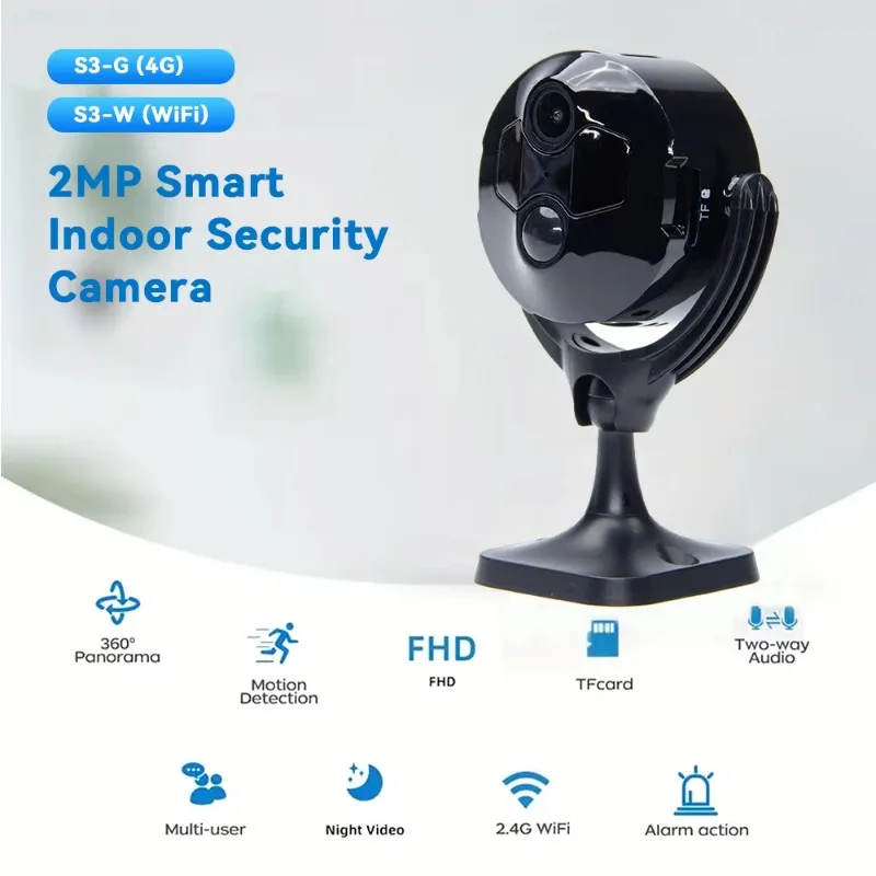 Security Camera Mini 4G WiFi Two-way Audio Wide Angle Night Vision Baby Monitor Pet Nanny Cloud CMOS PTZ IP65