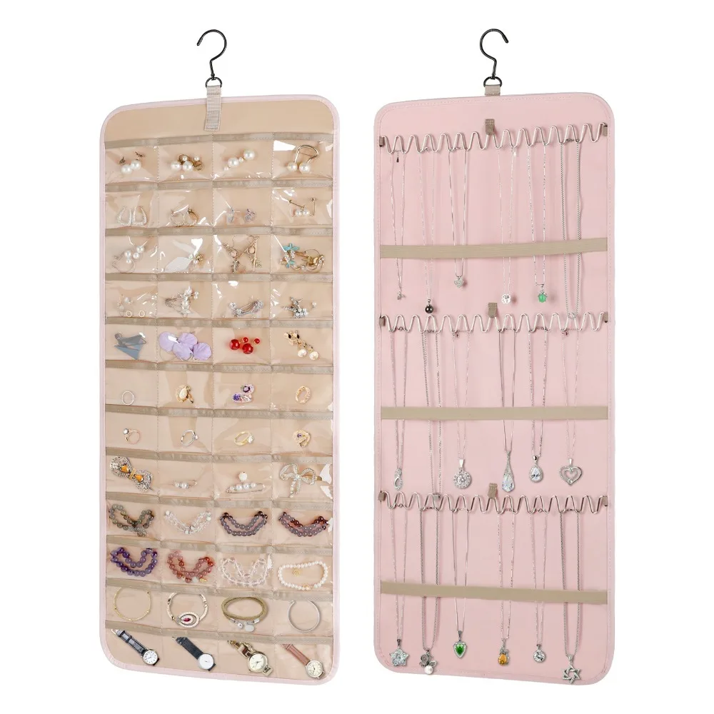 Double Sided Hanging Jewelry Organizer With Hanger Wall Mount Wall Jewelry Storage Double Sided Earring Holder Closet Storage