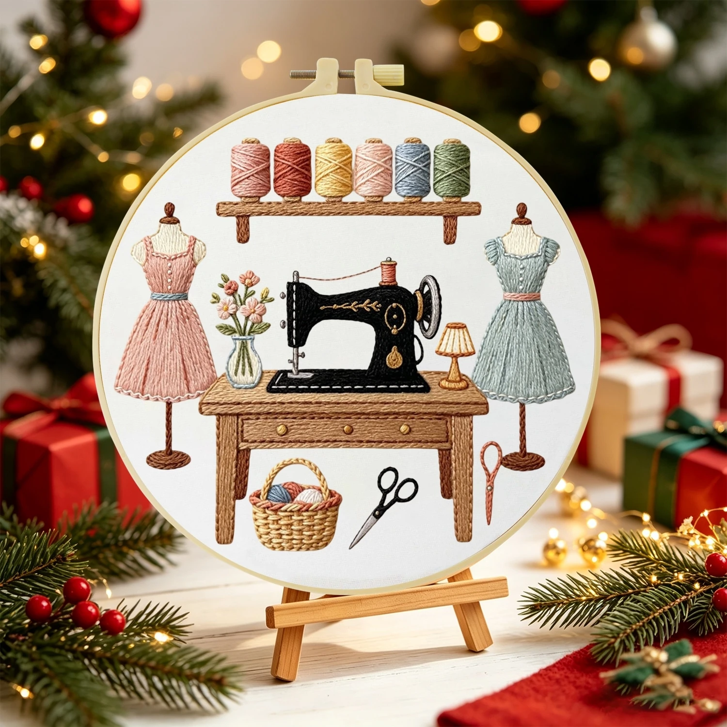 1 Set Nähmaschinen-Kleider DIY-Stickerei-Set für Anfänger, Stick-Starter-Kit, Kreuzstich-Kunstgeschenk, Nadelarbeiten – Detail 5