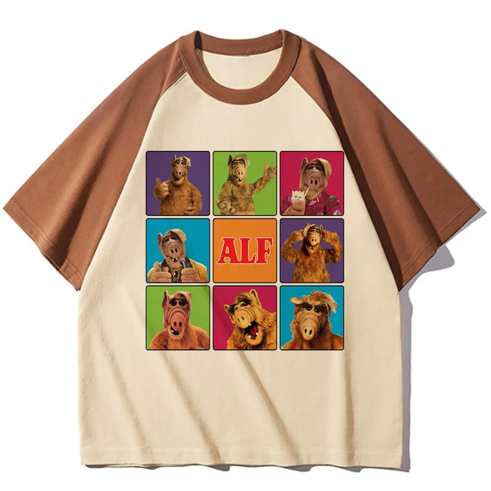 Camiseta gráfica Alf feminina, designer feminina, roupas engraçadas, anos 2000