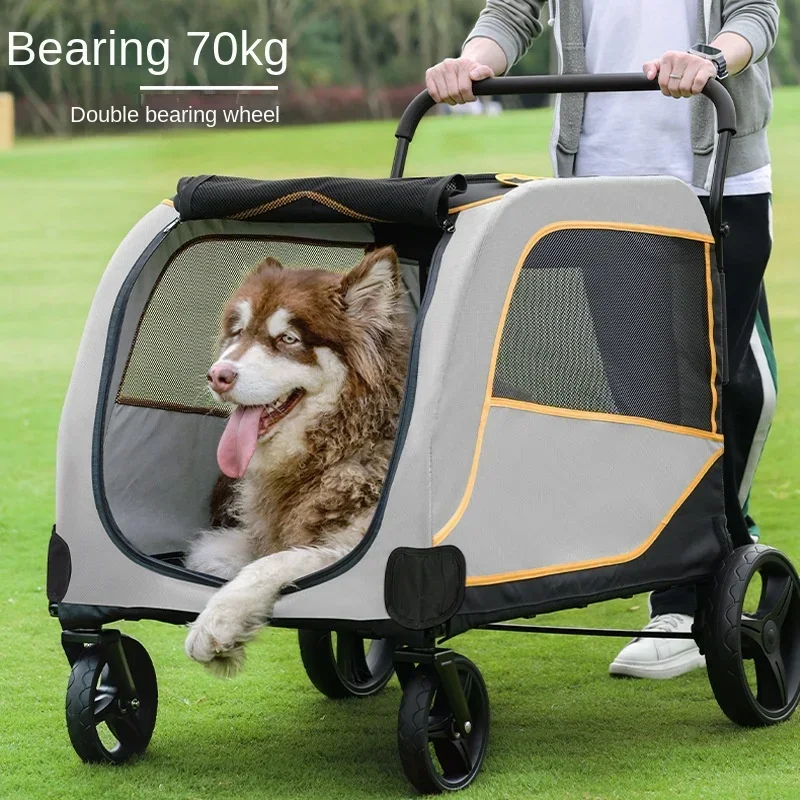 A Large Foldable Dog Cat and Dog in A Pet Stroller Are Used As Transportation Vehicles for Disabled People When Going Out