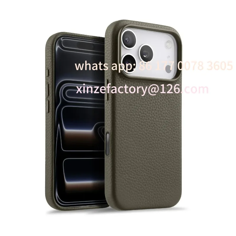 

Customizable 100% Cowhide Leather Case for iPhone 17 Pro Max Air 17 MagSafe Magnetic Charging Cover with AI Button protective