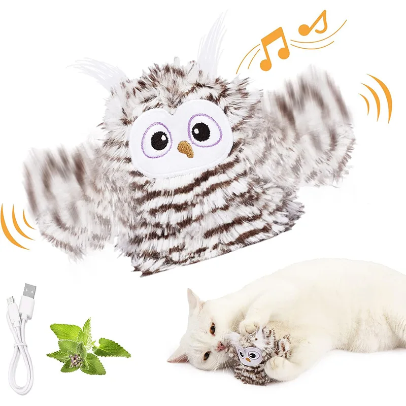 

Hot Sale Cute Cat Dog Bite-Resistant Electric Interactive Soft Stuffed Toy Simulated Bird Owl Squeaky Plush Chew Toy Lovely