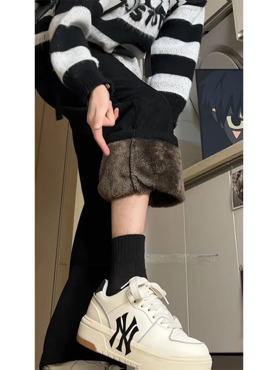 

Extra Thi Warm Lamb Velvet Trousers Men Winter Fce Lined Wide Leg Straight Corduroy Sweatpants Youth Faion Brand