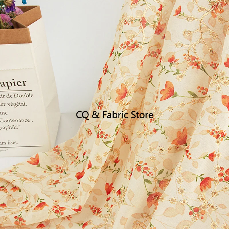 جديد روز نمط التطريز المطبوعة نسيج الشيفون ملابس نسائية ملابس الأطفال فستان النسيج