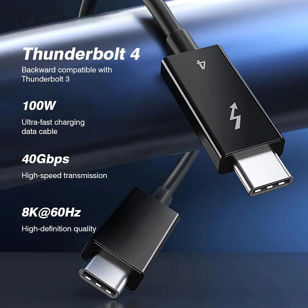 

100W fast charging Thunderbolt 4 data cable 40Gbps data transfer support 8K HD video display Compatible with Thunderbolt 3/4/USB