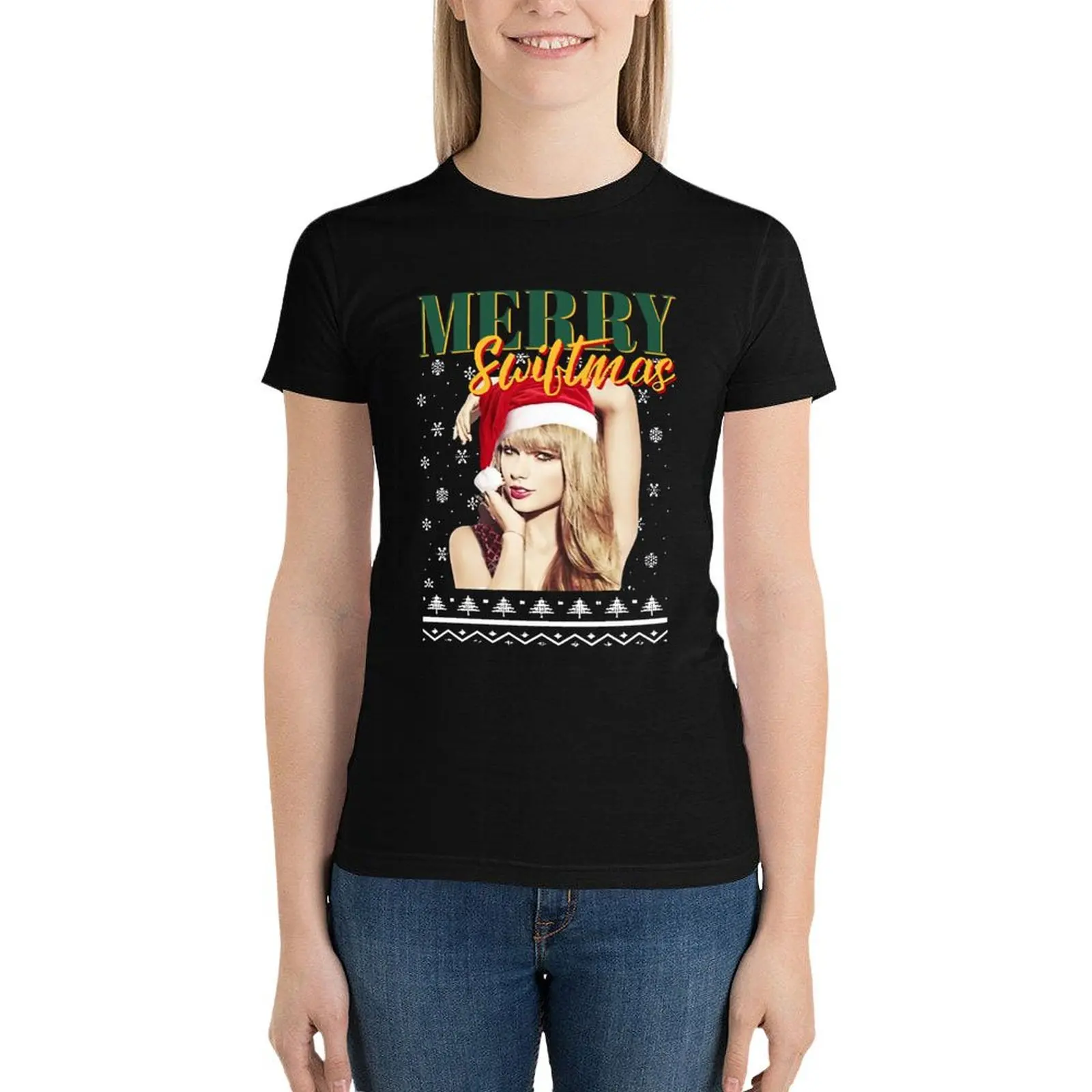 Merry Swiftmas Art T-Shirt Sweattops Zwarte T-Shirts Voor Vrouwen