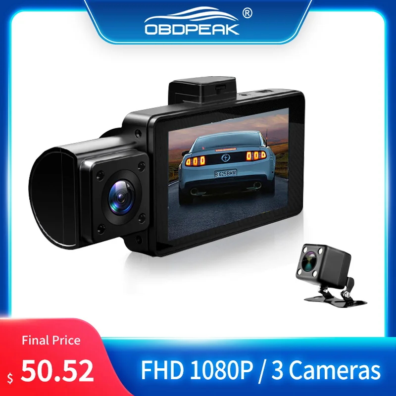 

3 Channel Dash Cam FHD 1920*1080P Car DVR Dashcam G-Sensor HDR Motion Detection Rear Auto Video Registrar 24H Park Night Vision