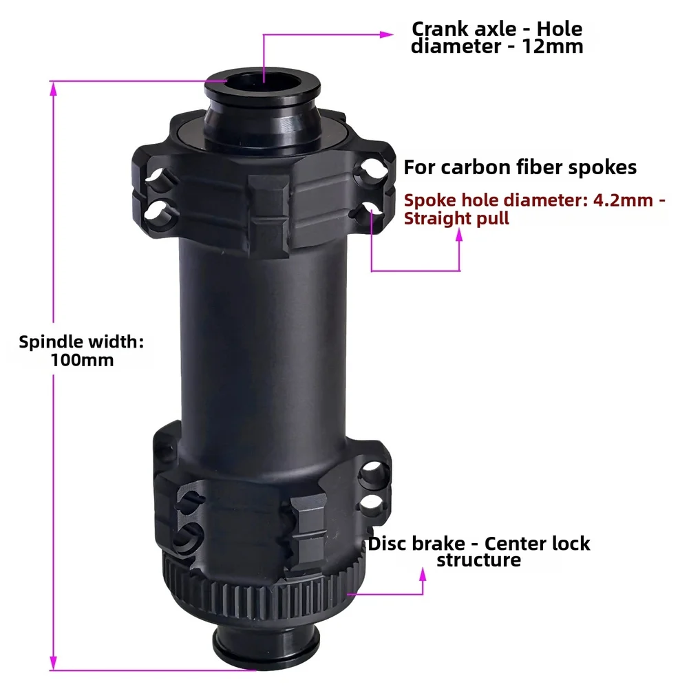 Road Bicycle Front Hub 12x100mm Featuring Center Lock Disc Brake Mount Dual Sealed Bearings and 20 Hole Design