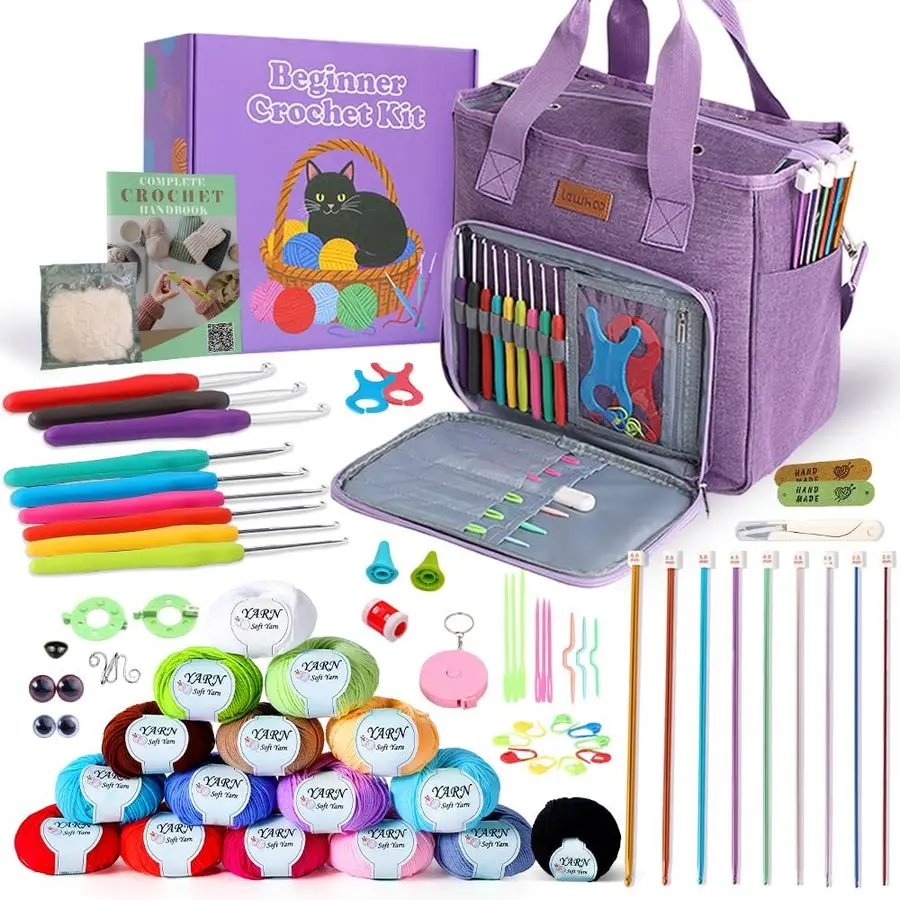 

Crochet Kits for Beginner Adults, All Inclusive Crochet Set with 9 Size Crochet Hooks, Afghan Crochet Needles 2.06.0mm, 1136 Yar