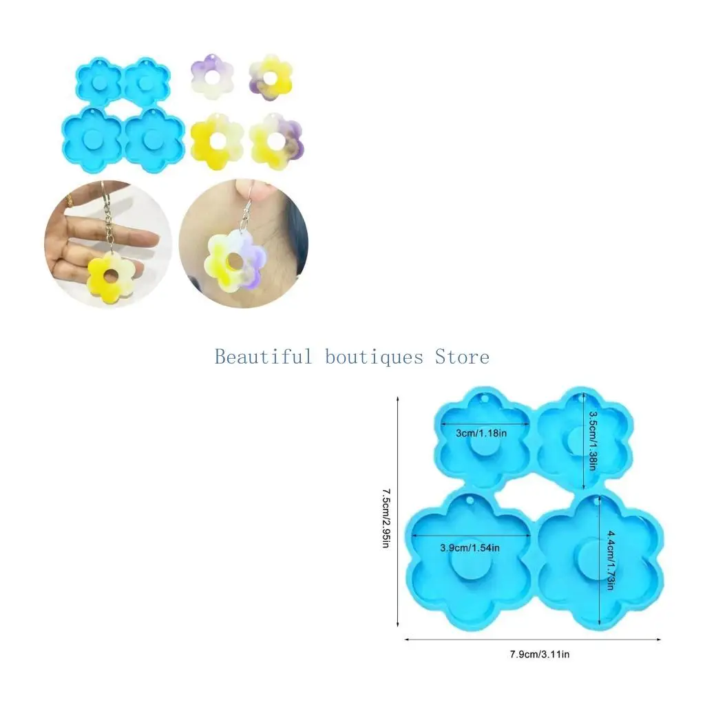 U4LF Flower Silicone Resin Mold Keychain Silicone Mold Earrings Resin Mold for Pendant Charm Craft Keychain Jewelry Making