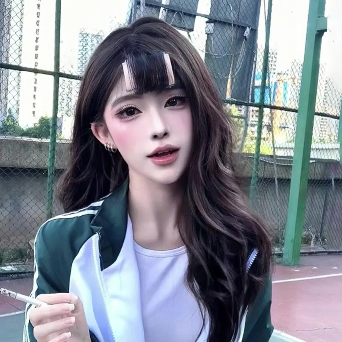 Peluca de cosplay de Zhang Xianjing "After School Wait for Me", peluca completa rizada larga en blanco universal con pelo con textura ondulada grande