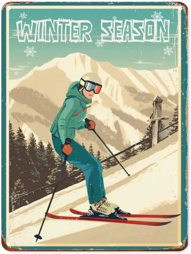 Retro Cold Winter Metal Sign Winter Season Signs Metal Tin Sign Use Indoor/Outdoor Great Ski Resort Decor and Gift for Winter Sp