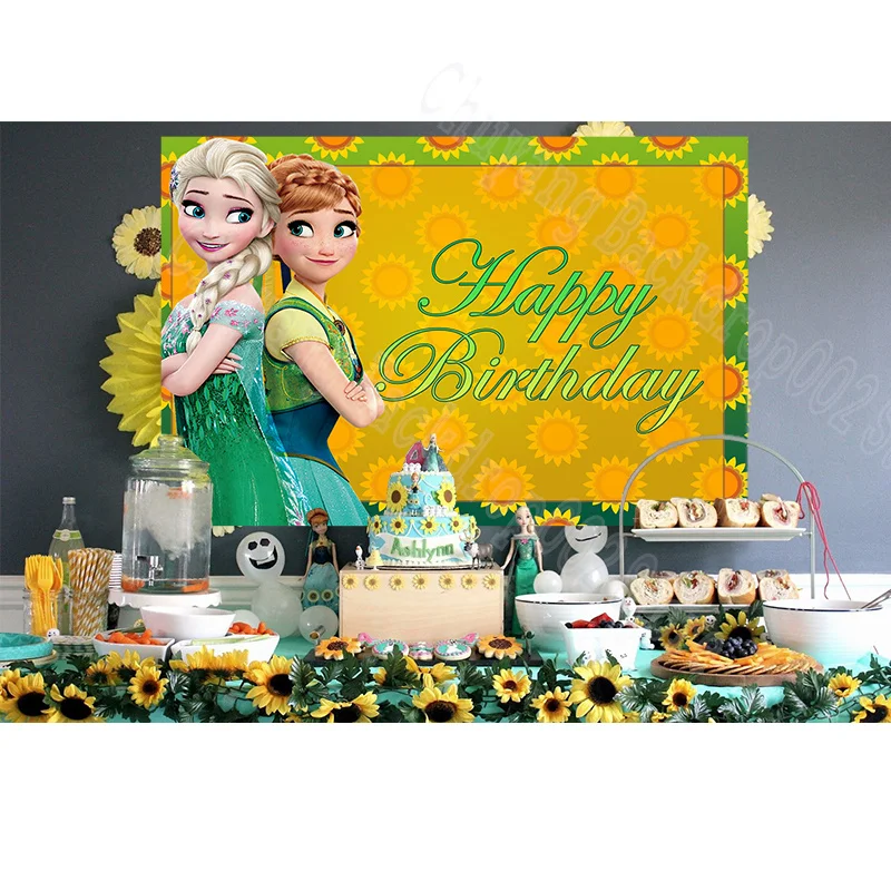 Disney Frozen Fever Sunflower Birthday Gift Elsa Anna Olaf Girls Party Decoration Photo Backdrop Photography Background Banner