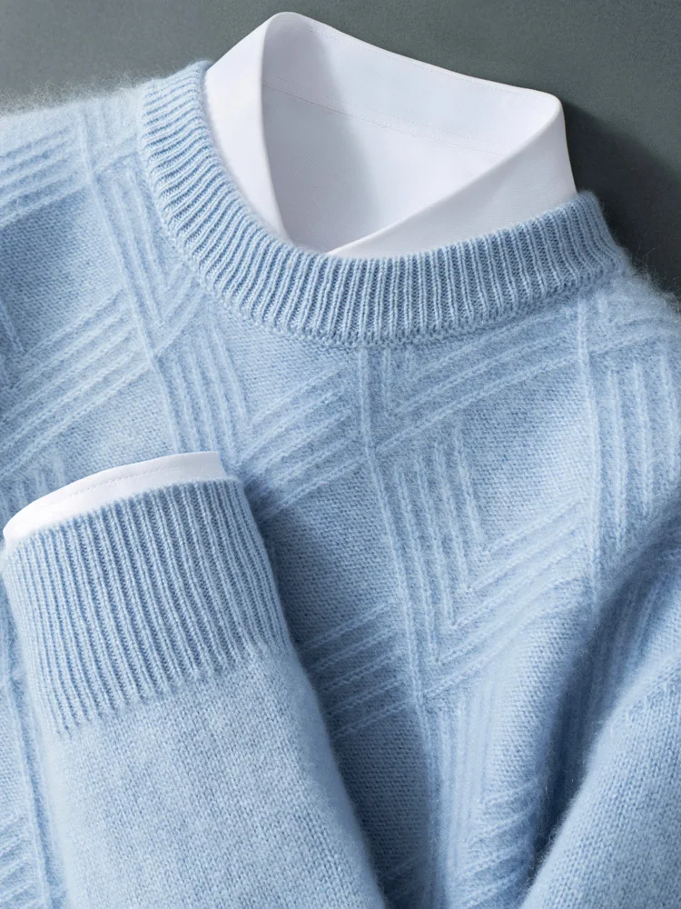 

Men Mock-neck Wool Pullover Autumn Winter Thick Smart Casual Long Sleeve Sweater Basic Clothing 100% Merino Wool Knitwear Top