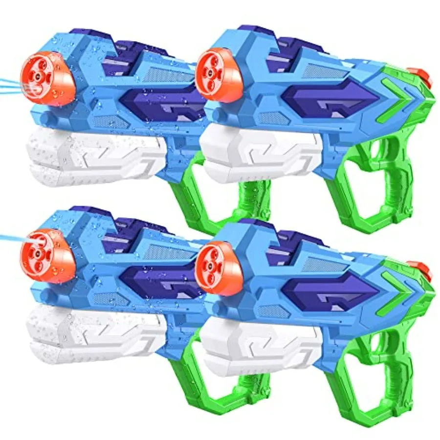 ' water gun for outdoor play: ABS plastic, blue/red, quick-soaking pump, long range, 4 shooting modes, no-slip handle, leak-fre
