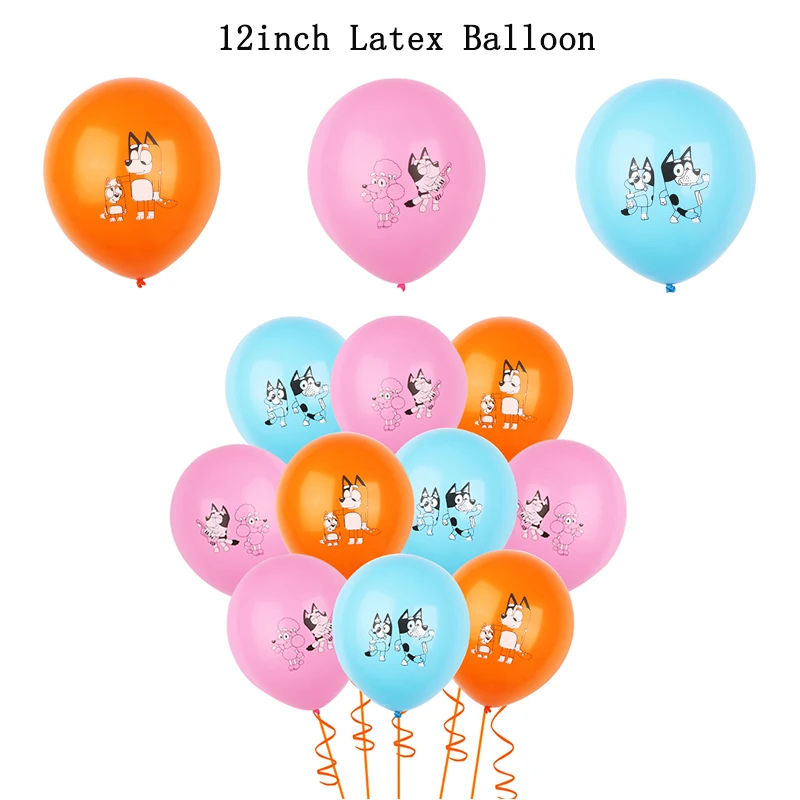 12/24/36/48PCS Cartoon Bluey Printing Latex Balloons 12inch Pink Blue Yellow Balloon Children Birthday Party Favors Baby Shower