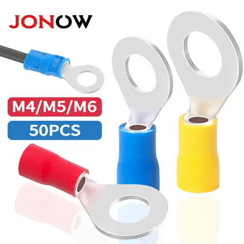 50PCS 링 압착 단자 전기 와이어 커넥터 M4/M5/M6 절연 페럴 러그 연결 나사 용 빠른 스플 라이스 케이블