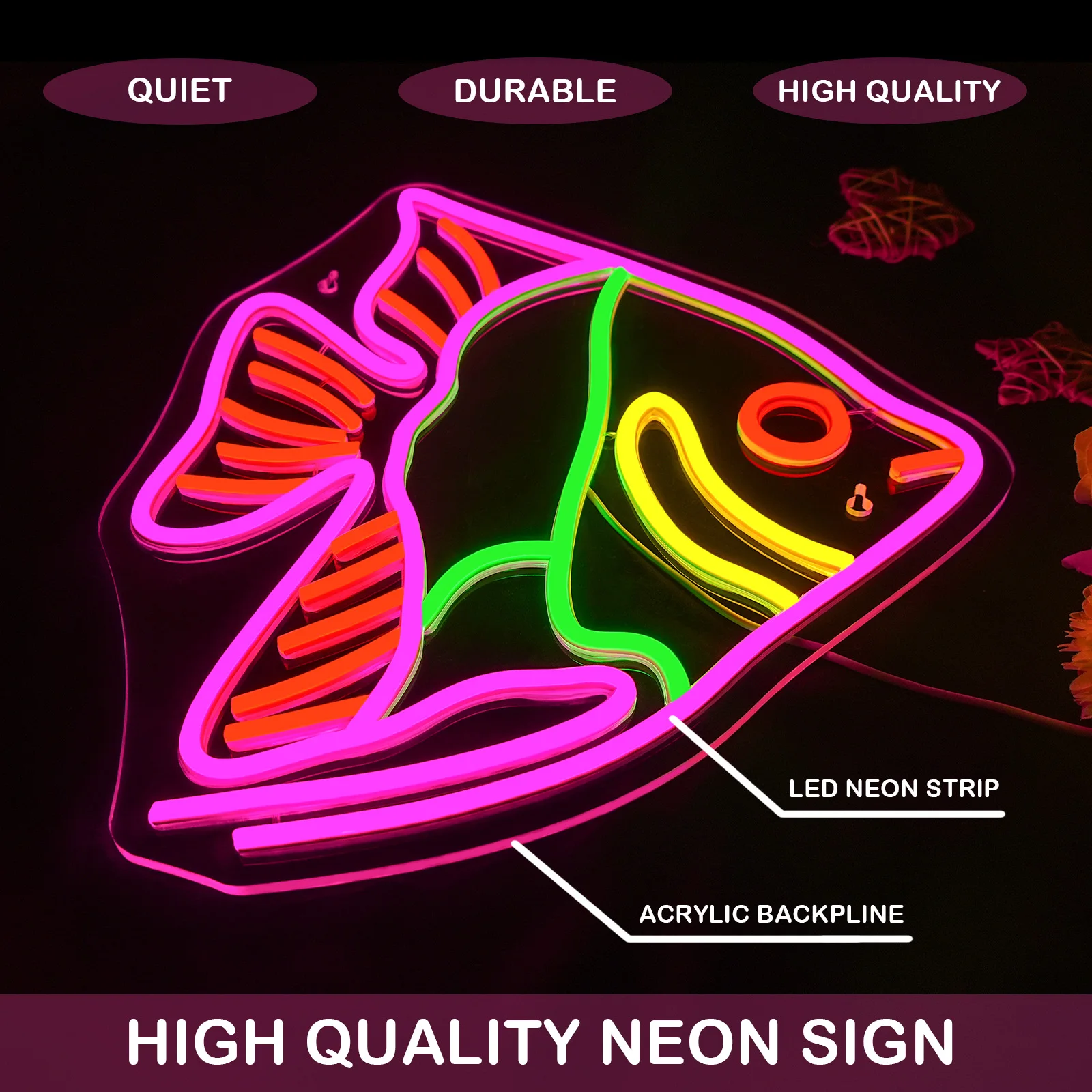 Colorful Fat Headed Fish Neon Sign USB Dimmable Light Up Sign Wall Decor for Bedroom Ocean Museum Bar Party Kids Gifts