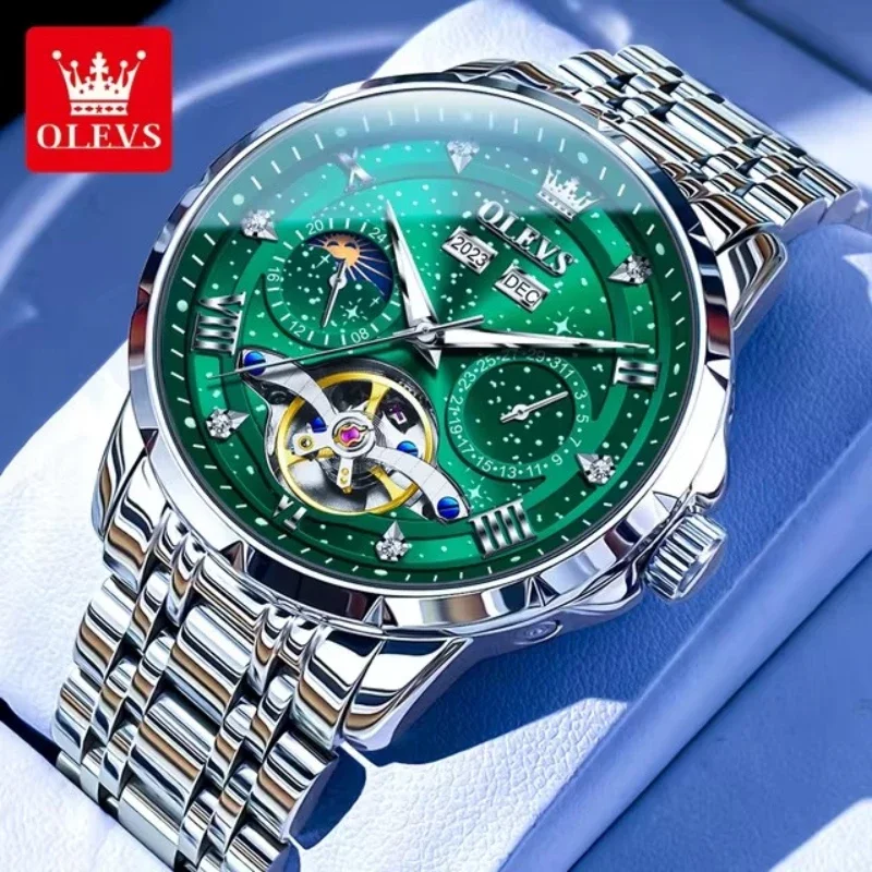 

2024 OLEVS Original Brand Fully Automatic Mechanical Watches for Men Moon Phase Starry Disk Waterproof Reloj Hombre