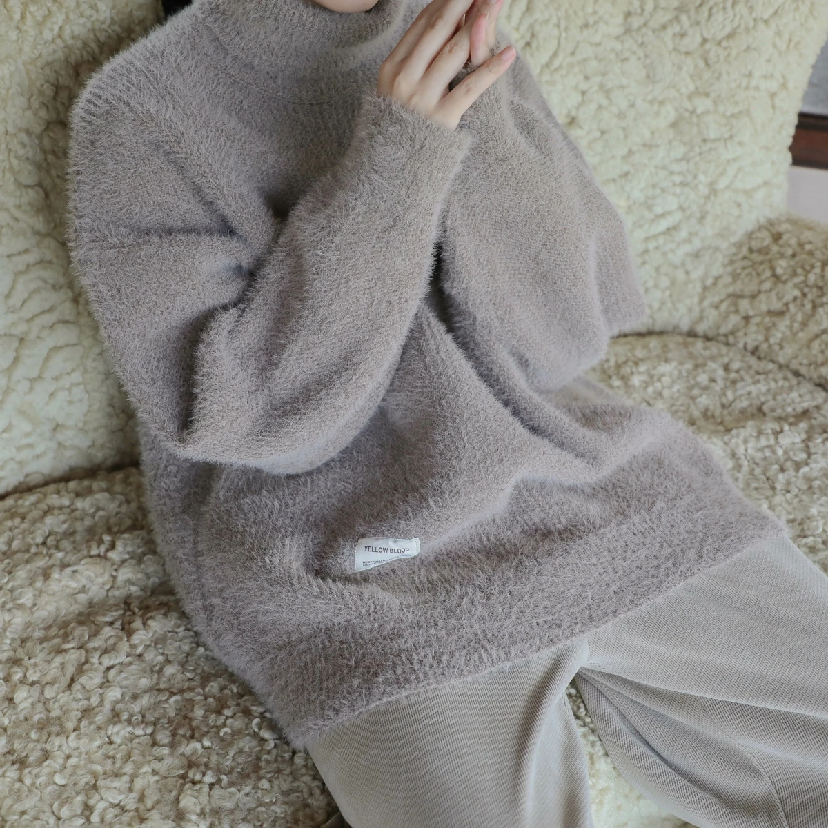 

Men's Winter Thiened Long Sve High Collar Sweater Mink Velvet Loose Fit Warm Knitted Outerwear Casual Sle Polyester Fiber