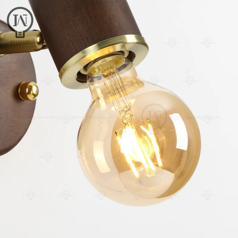 Solid wood small wall lamp with drawstring switch, simple modern retro bedroom bedside wall lamp, children's room study lamp