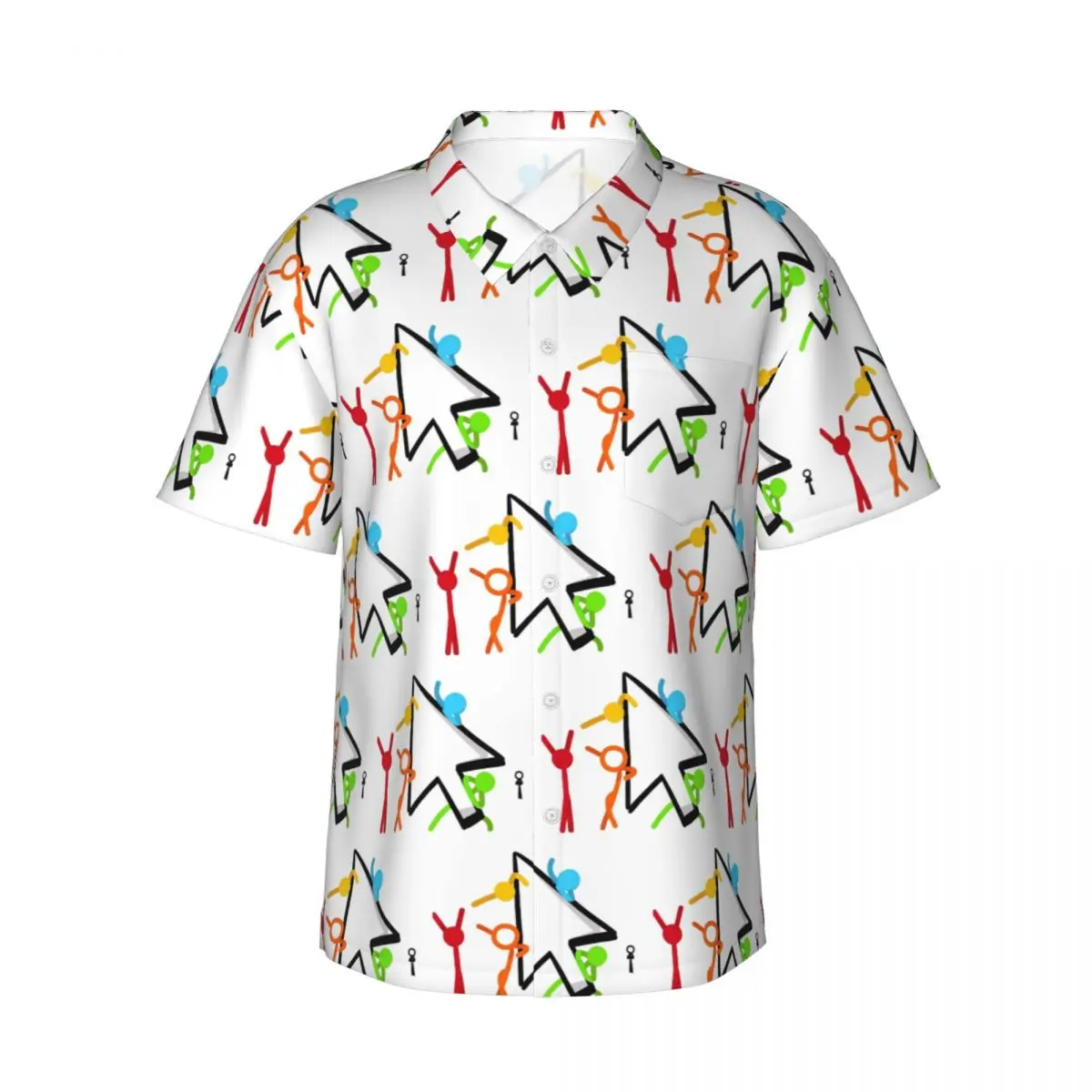 

Alan Becker Five Stick Figures With Fire Mouse Pickaxe Men's Shirts Hawaiian Short Sleeve Shirt Button Tops for Summer Beach