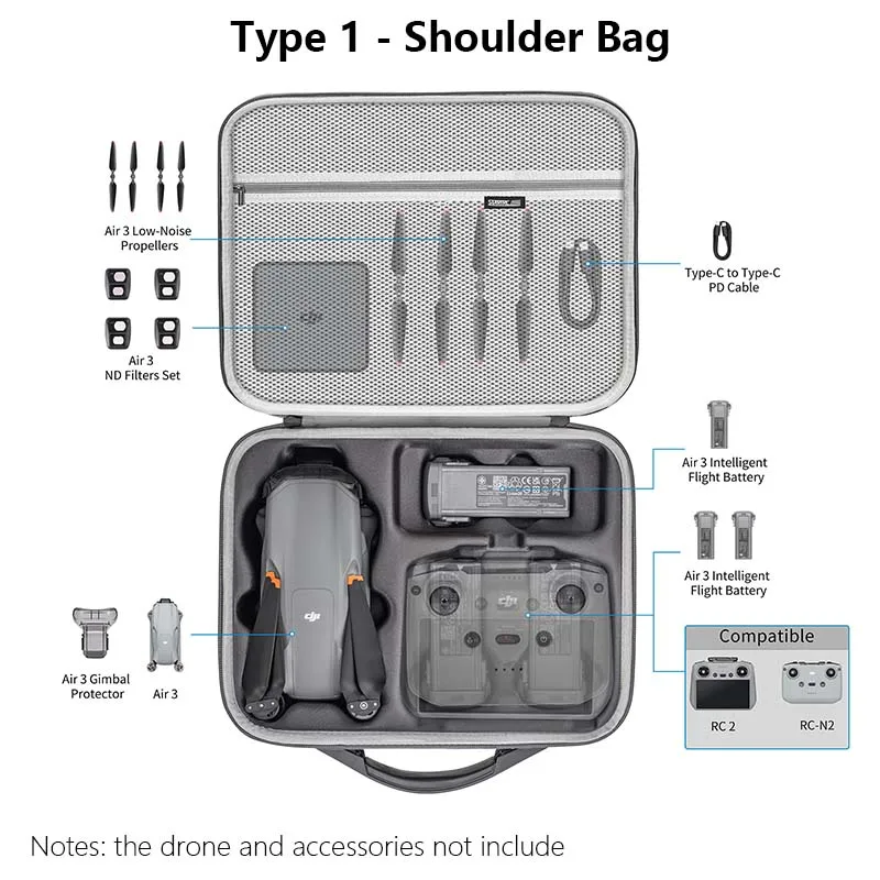 STARTRC For DJI AIR 3 Accessories Carrying Case Storage Bag PU Portable Travel Handbag Protective Drone RC 2 RC-N2 Shoulder Bag